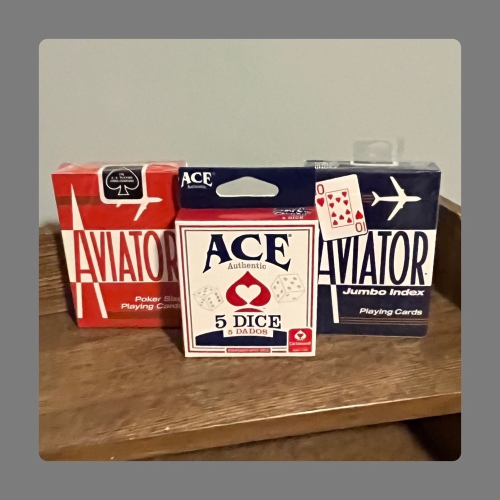 NEW Aviator Playing Cards, 2 Decks & 1 Pack of Dice, Set of 5,